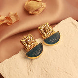 Royal Fusion Studs With Boat Cut Semi Precious Stone in Blue & White Kundan Design