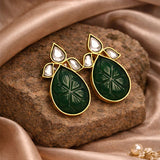 Royal Fusion Studs With Drop Cut Semi Precious Stone & Flower Kundan Design