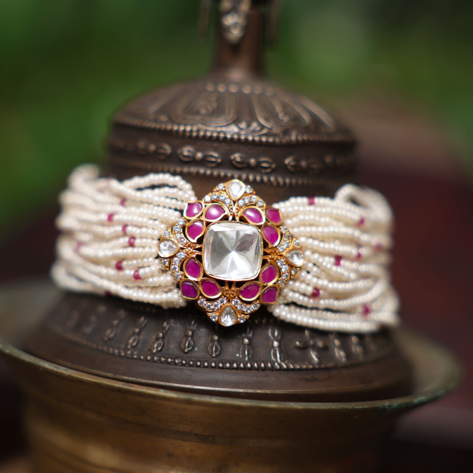 Statement Kundan Heritage Bracelet with White Cultured Pearls