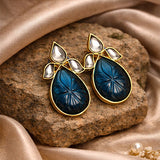 Royal Fusion Studs With Drop Cut Semi Precious Stone & Flower Kundan Design