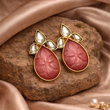 Royal Fusion Studs With Drop Cut Semi Precious Stone & Flower Kundan Design