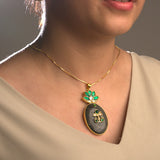 Deep Grey and Green Floral Kundan and stone studded chain and pendant