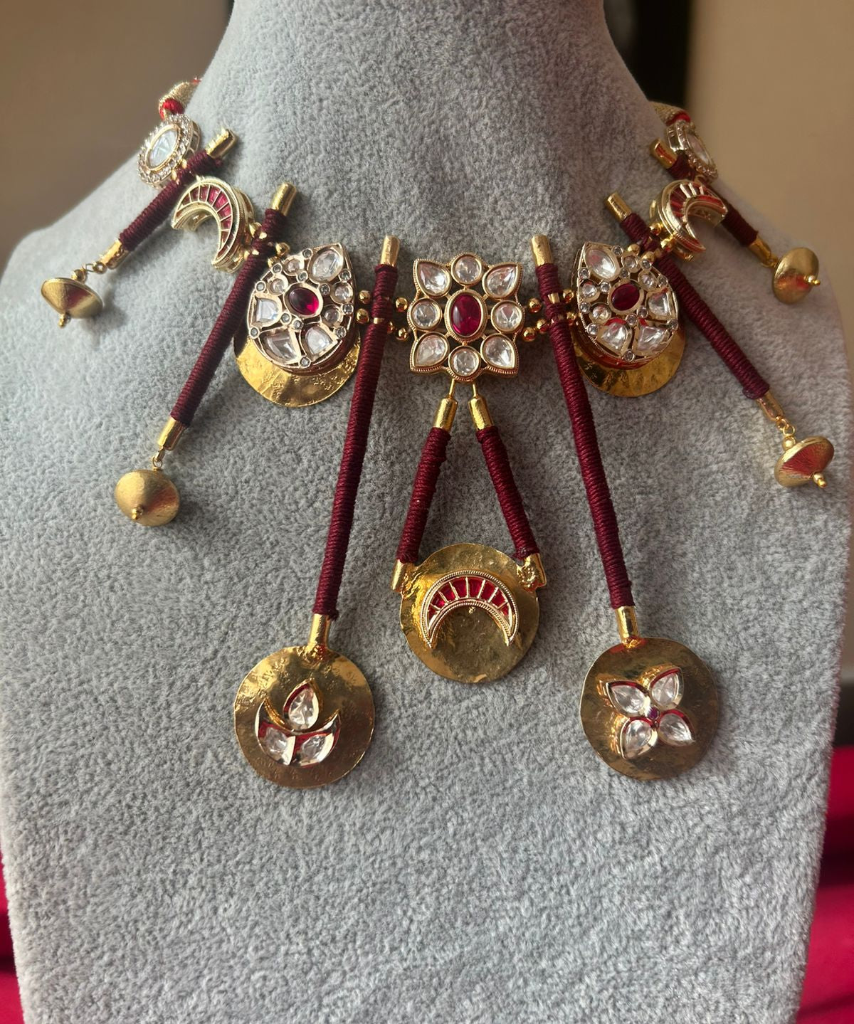 Meteor Shower: Emerald Threaded Necklace with Kundan & Stone-Studded Celestial Orbs" - Isaana Collection