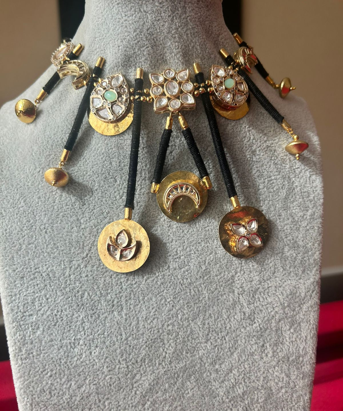 Meteor Shower: Emerald Threaded Necklace with Kundan & Stone-Studded Celestial Orbs" - Isaana Collection