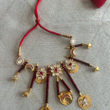 Meteor Shower: Emerald Threaded Necklace with Kundan & Stone-Studded Celestial Orbs" - Isaana Collection