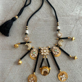Meteor Shower: Emerald Threaded Necklace with Kundan & Stone-Studded Celestial Orbs" - Isaana Collection
