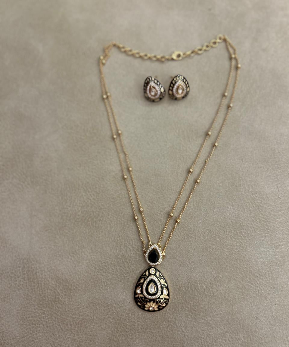 Kundan red drop cut Pendant set