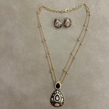 Kundan red drop cut Pendant set