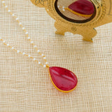 Handcrafted dainty neckpiece made with pearls, silver, aventurine stone
