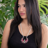 Statement Silver Necklace paired with pearls