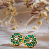 Signity glow Heart Shaped Flowers Kundan Shell Earrings