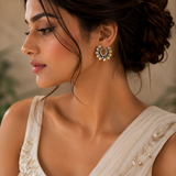 Moon Pearl Earring Set With Studded Semi Precious Stone