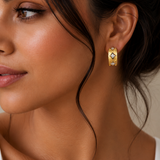 Silver & Glod Radiant Straight with Swarovski Flower Earring Set